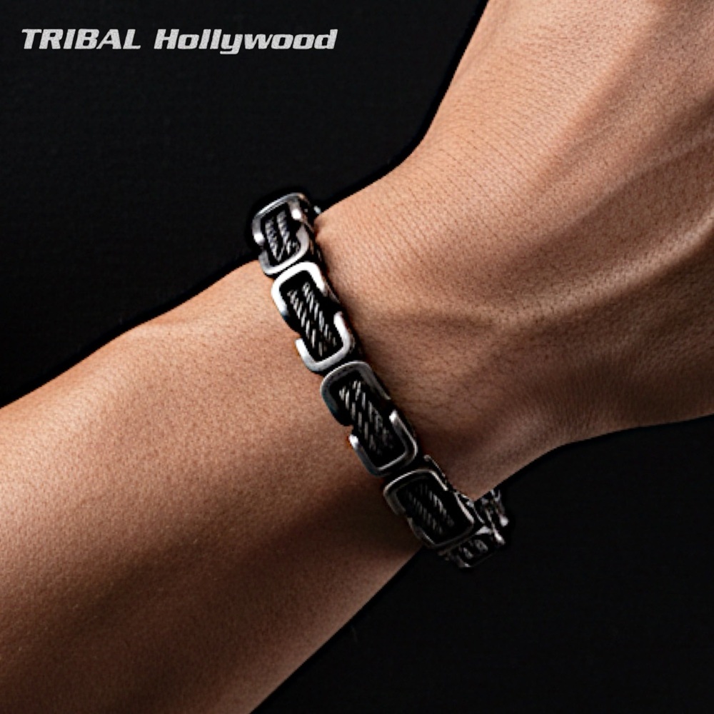 NEW Antique Silver 7.5” Byzantine Thick 8MM Oxidized Chain Bracelet Unisex w/Box